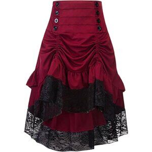 Womens Linen Gothic Steampunk Skirt Asymmetrical High Low Party Dress